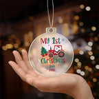 Personalized My 1st Christmas Acrylic Ornament with Name & Year – Santa Tractor Baby’s First Christmas Keepsake Gift