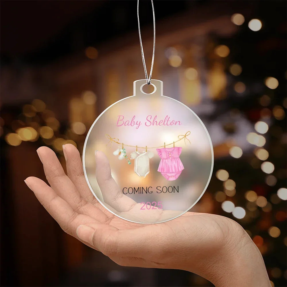 Personalized Baby Coming Soon Christmas Ornament 2025 – Custom Pregnancy Announcement Keepsake Ornament for New Parents, Grandparents & Family