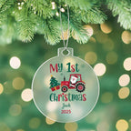 Personalized My 1st Christmas Acrylic Ornament with Name & Year – Santa Tractor Baby’s First Christmas Keepsake Gift