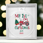 Personalized My 1st Christmas Acrylic Ornament with Name & Year – Santa Tractor Baby’s First Christmas Keepsake Gift