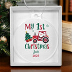 Personalized My 1st Christmas Acrylic Ornament with Name & Year – Santa Tractor Baby’s First Christmas Keepsake Gift