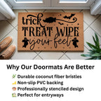 Trick, Treat, Wipe Your Feet Coir Doormat – Funny Halloween Welcome Mat | Spooky Ghost and Bat Porch Decor | Rustic Fall Entryway Rug