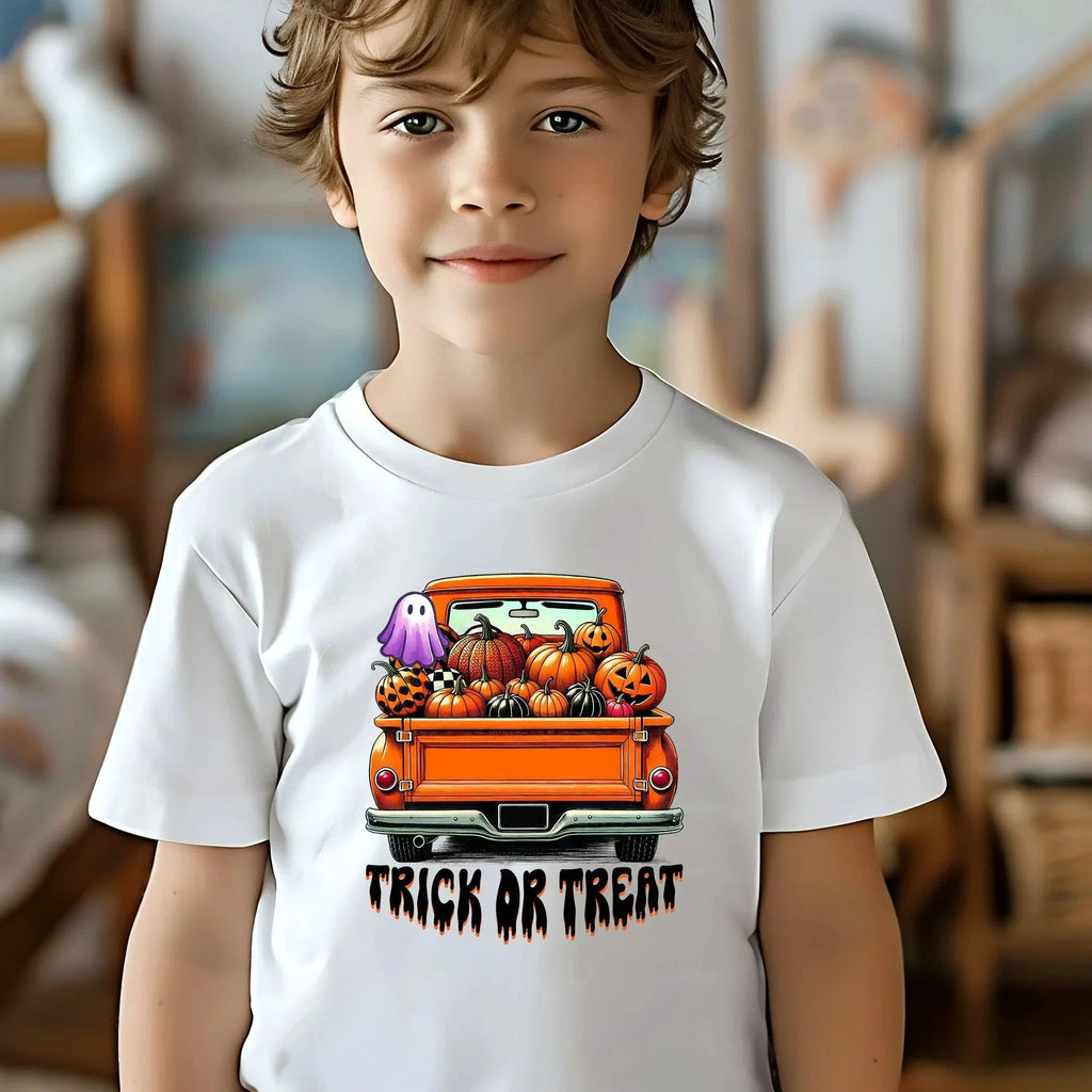 Halloween Trick or Treat Truck of Pumpkins Youth Tee Shirt