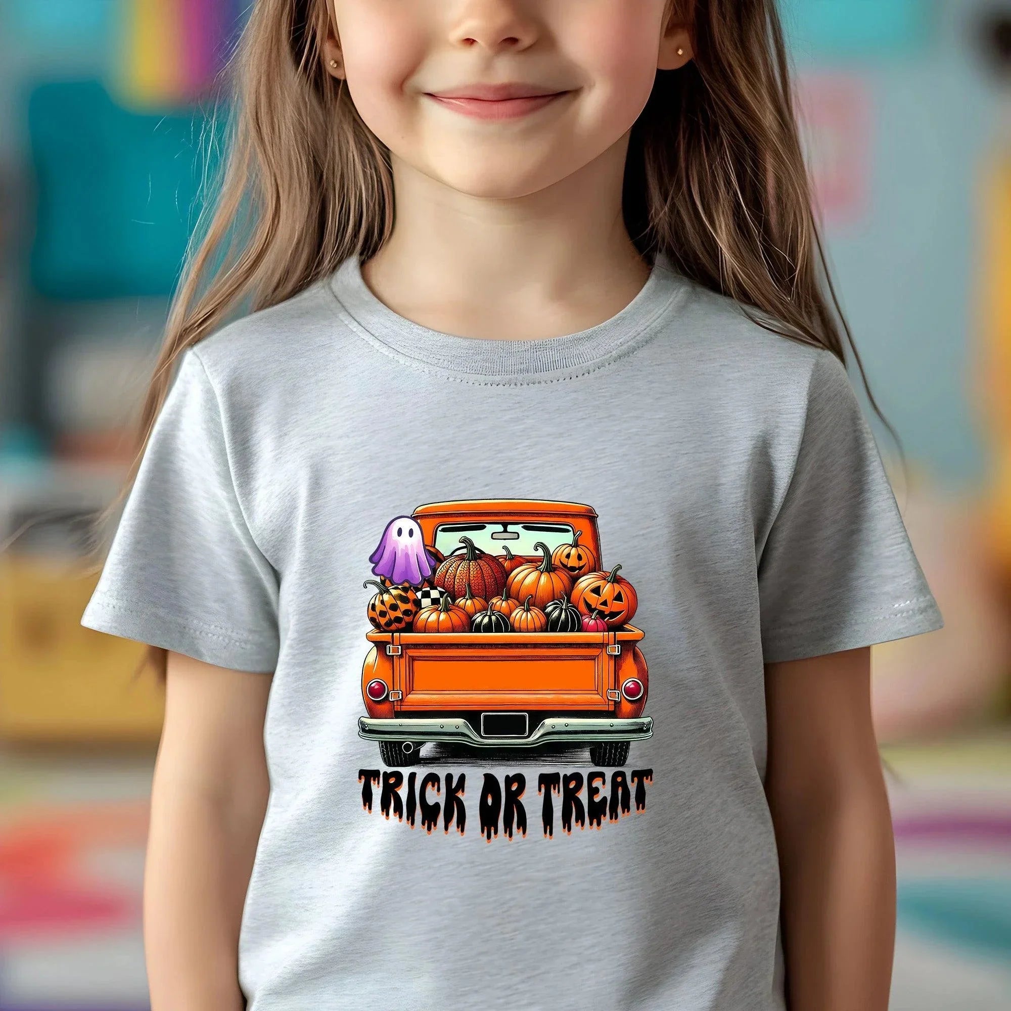 Halloween Trick or Treat Truck of Pumpkins Youth Tee Shirt