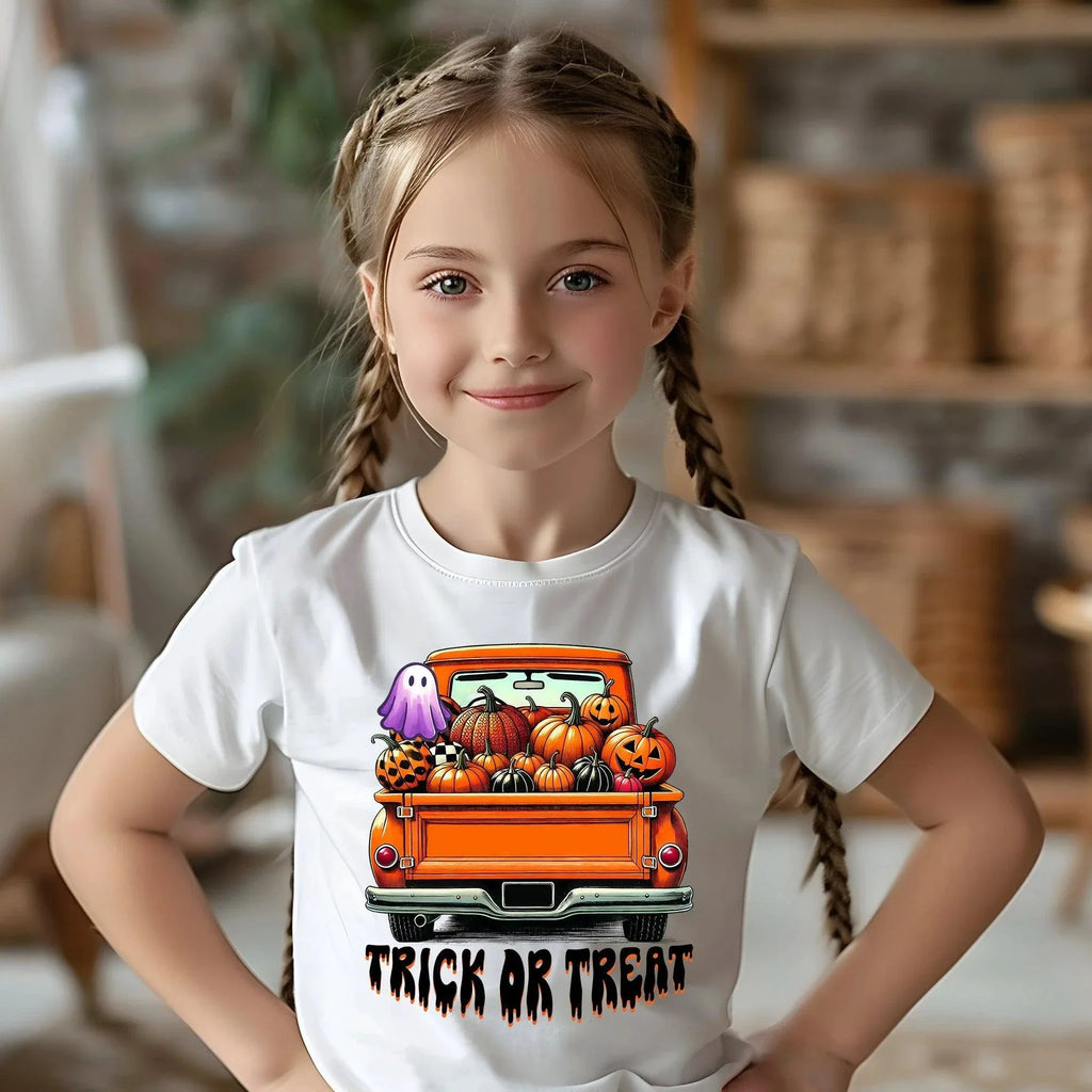 Halloween Trick or Treat Truck of Pumpkins Youth Tee Shirt