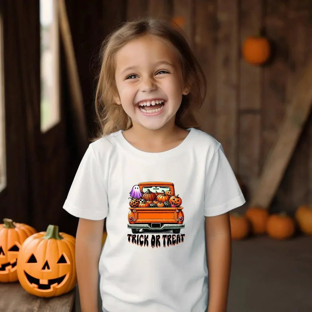 Halloween Trick or Treat Truck of Pumpkins Youth Tee Shirt