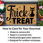 Trick or Treat Coir Doormat – Cute Black Cat Halloween Welcome Mat | Spooky Front Porch Decor | Rustic Fall Entryway Rug