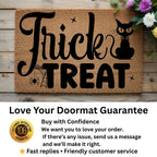 Trick or Treat Coir Doormat – Cute Black Cat Halloween Welcome Mat | Spooky Front Porch Decor | Rustic Fall Entryway Rug