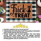 Trick or Treat Coir Doormat – Cute Black Cat Halloween Welcome Mat | Spooky Front Porch Decor | Rustic Fall Entryway Rug