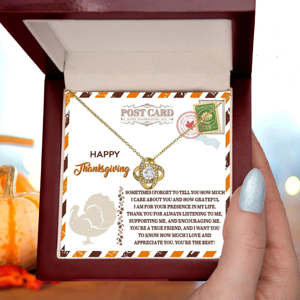 Happy Thanksgiving Gift for Her – True Friend Message Card Necklace, Meaningful Appreciation Jewelry for Best Friend, Sister, or Loved One
