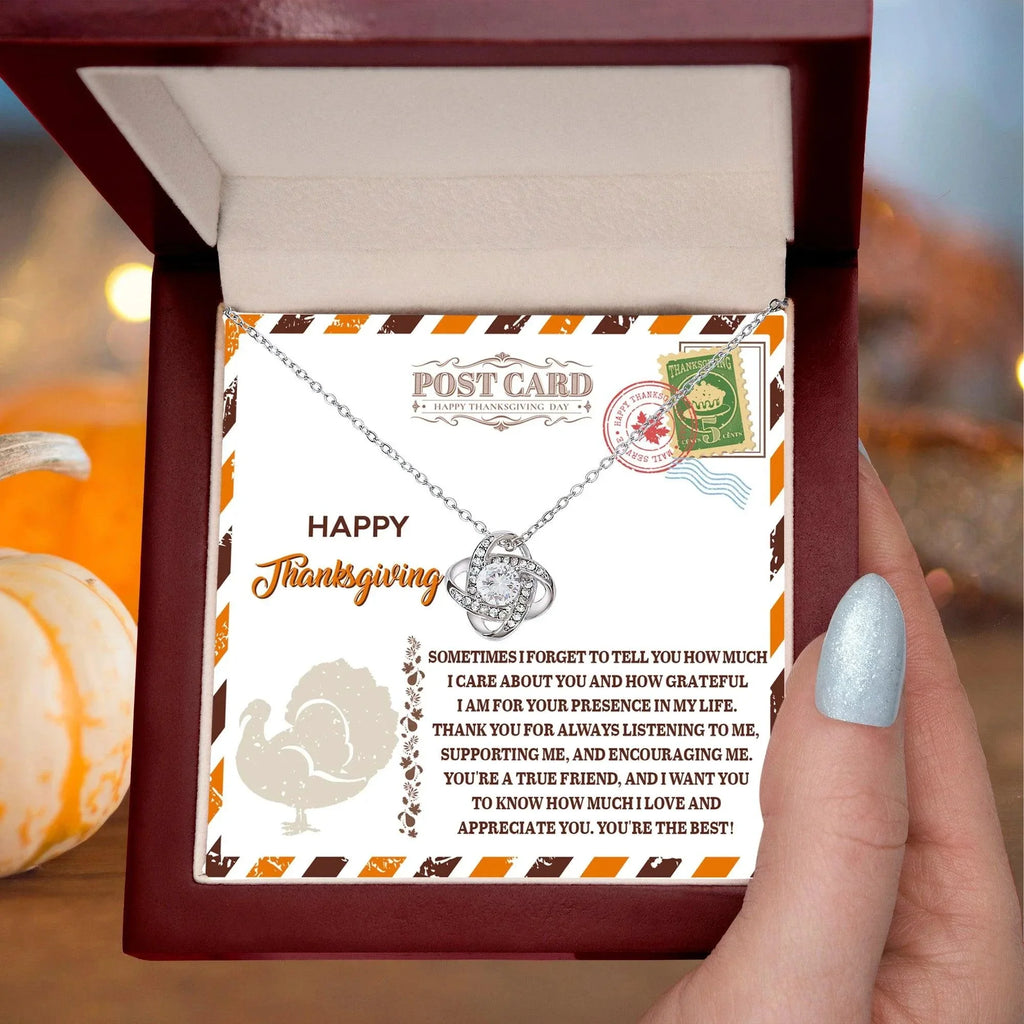 Happy Thanksgiving Gift for Her – True Friend Message Card Necklace, Meaningful Appreciation Jewelry for Best Friend, Sister, or Loved One