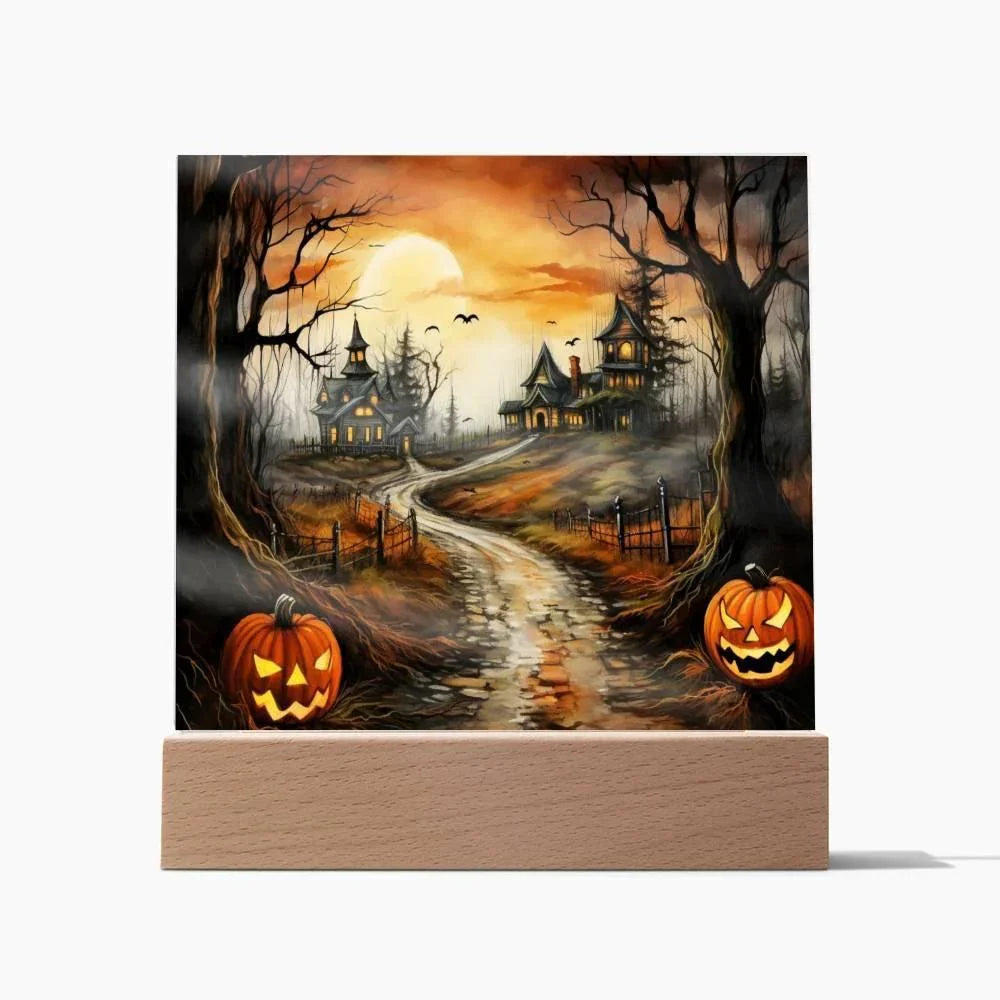 Twilight Terrace: Eerie Mansion Halloween Acrylic Plaque