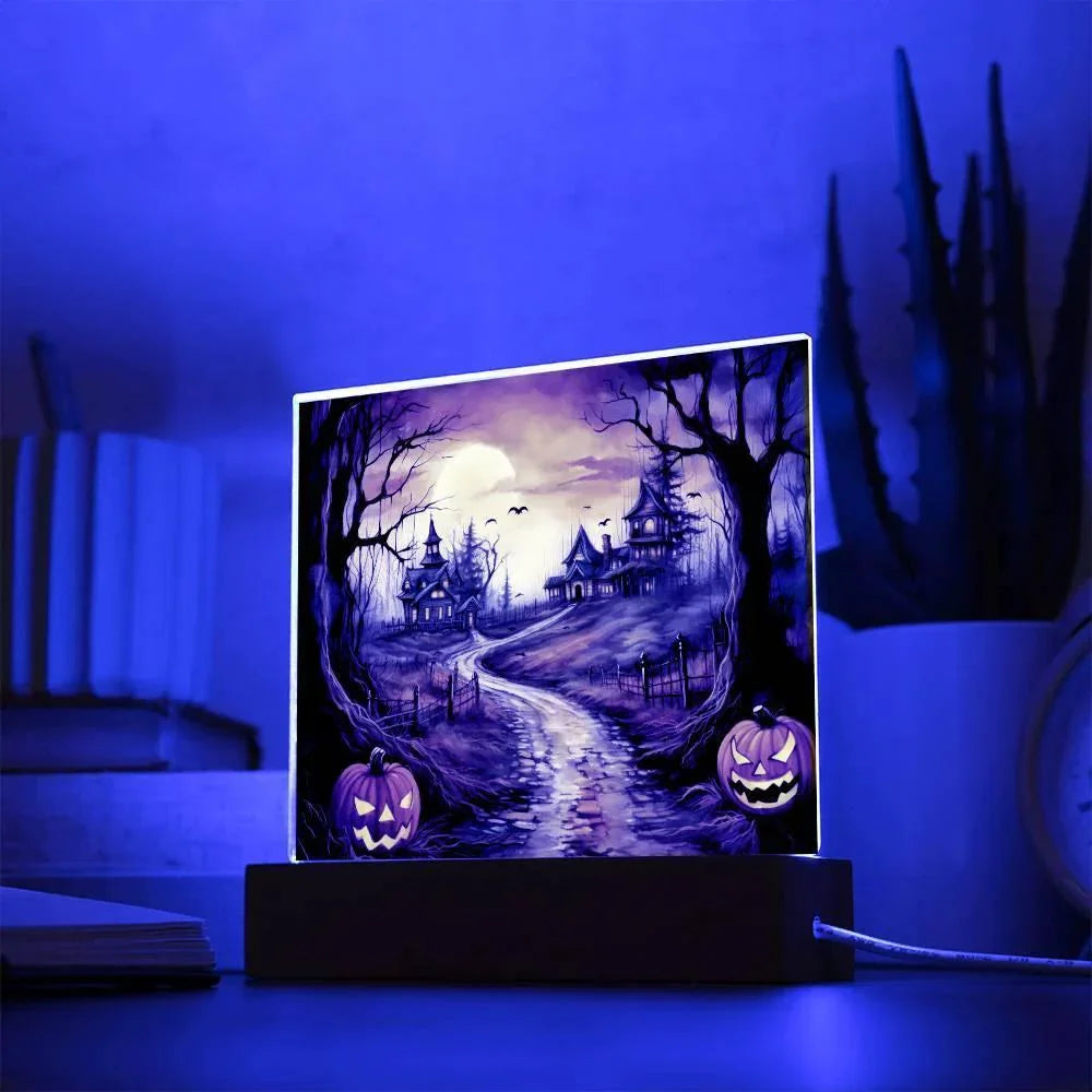 Twilight Terrace: Eerie Mansion Halloween Acrylic Plaque