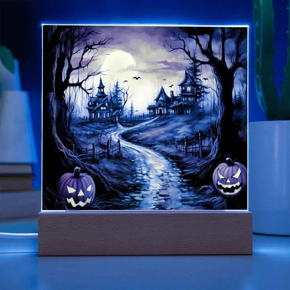 Twilight Terrace: Eerie Mansion Halloween Acrylic Plaque