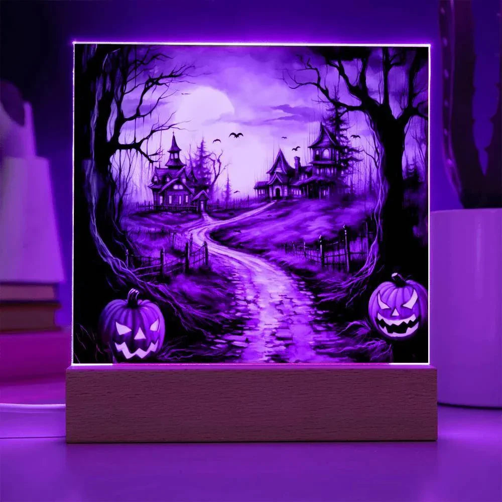 Twilight Terrace: Eerie Mansion Halloween Acrylic Plaque
