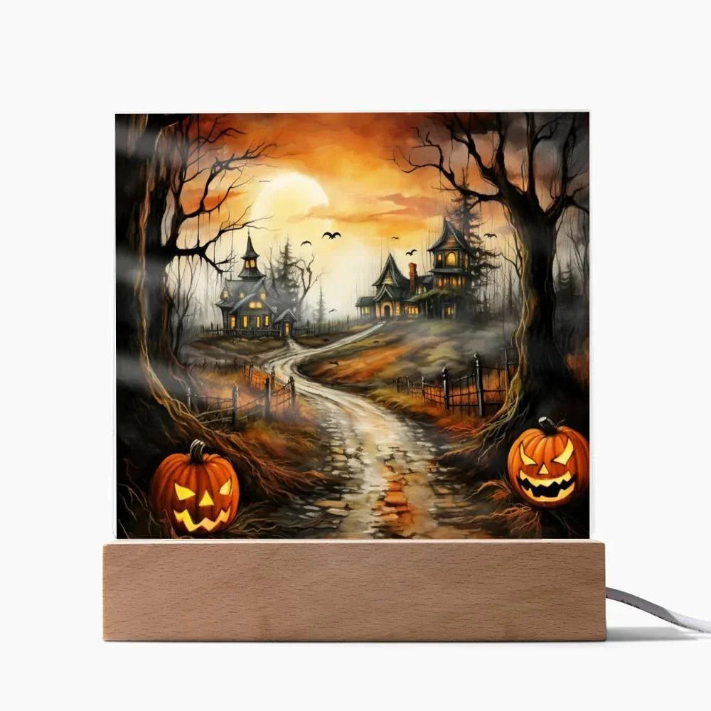 Twilight Terrace: Eerie Mansion Halloween Acrylic Plaque