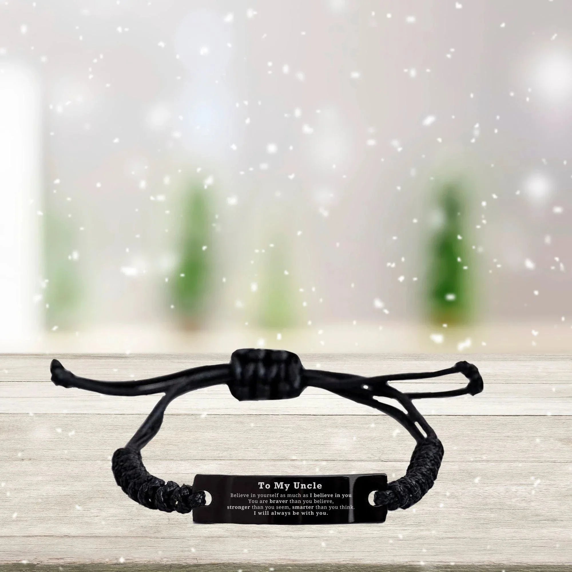 Uncle Black Rope Bracelet Gifts, To My Uncle You are braver than you believe, stronger than you seem, Inspirational Birthday, Christmas Gifts
