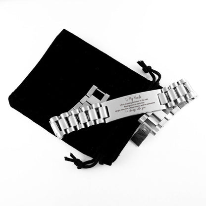 Uncle Ladder Stainless Steel Engraved Bracelet, Motivational Christmas, Birthday Gifts Life is learning to dance in the rain, finding good in each day. I'm always with you - Mallard Moon Gift Shop