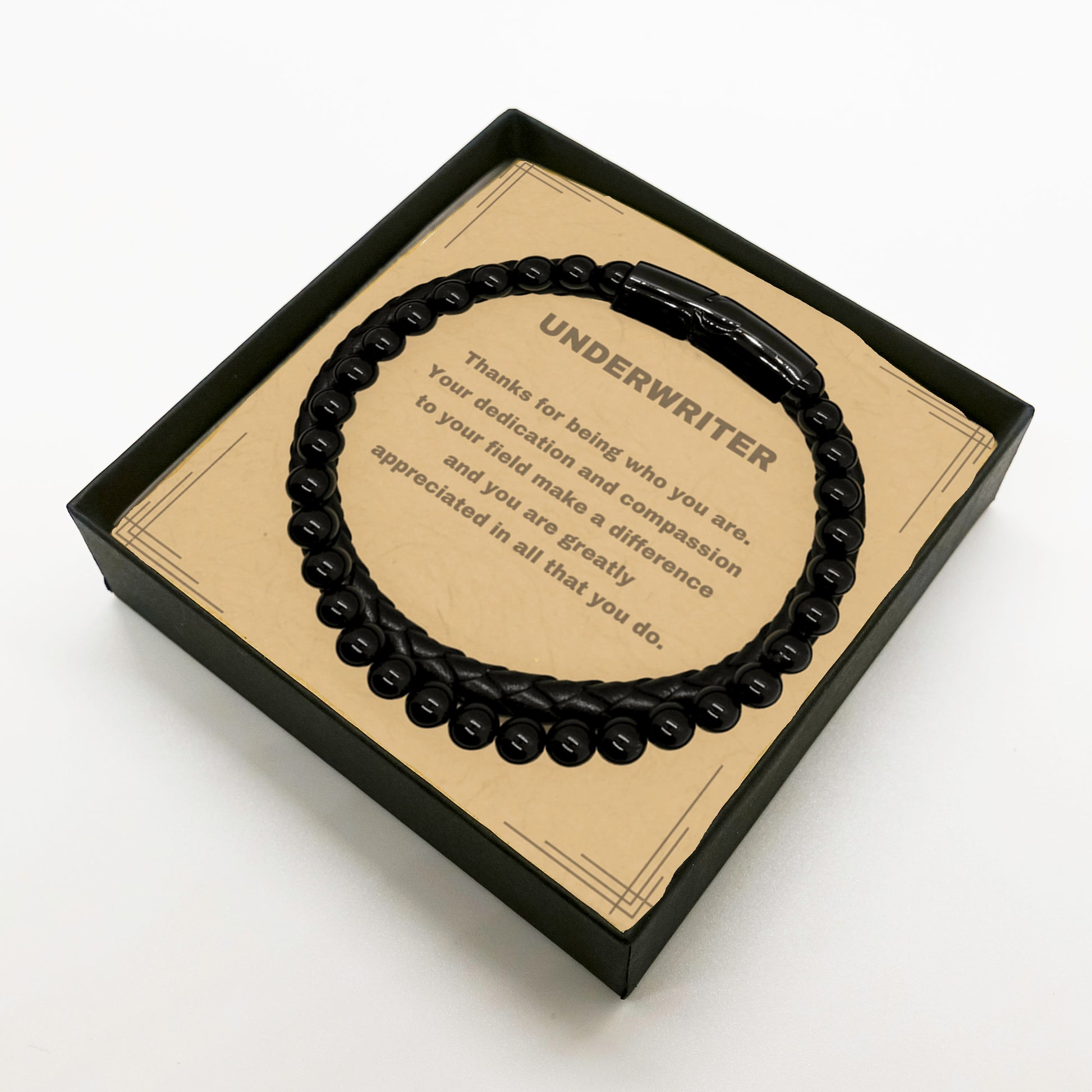 Underwriter Bracelet – Genuine Stone & Leather Braided Bracelet with Message Card in Luxury Gift Box - Mallard Moon Gift Shop