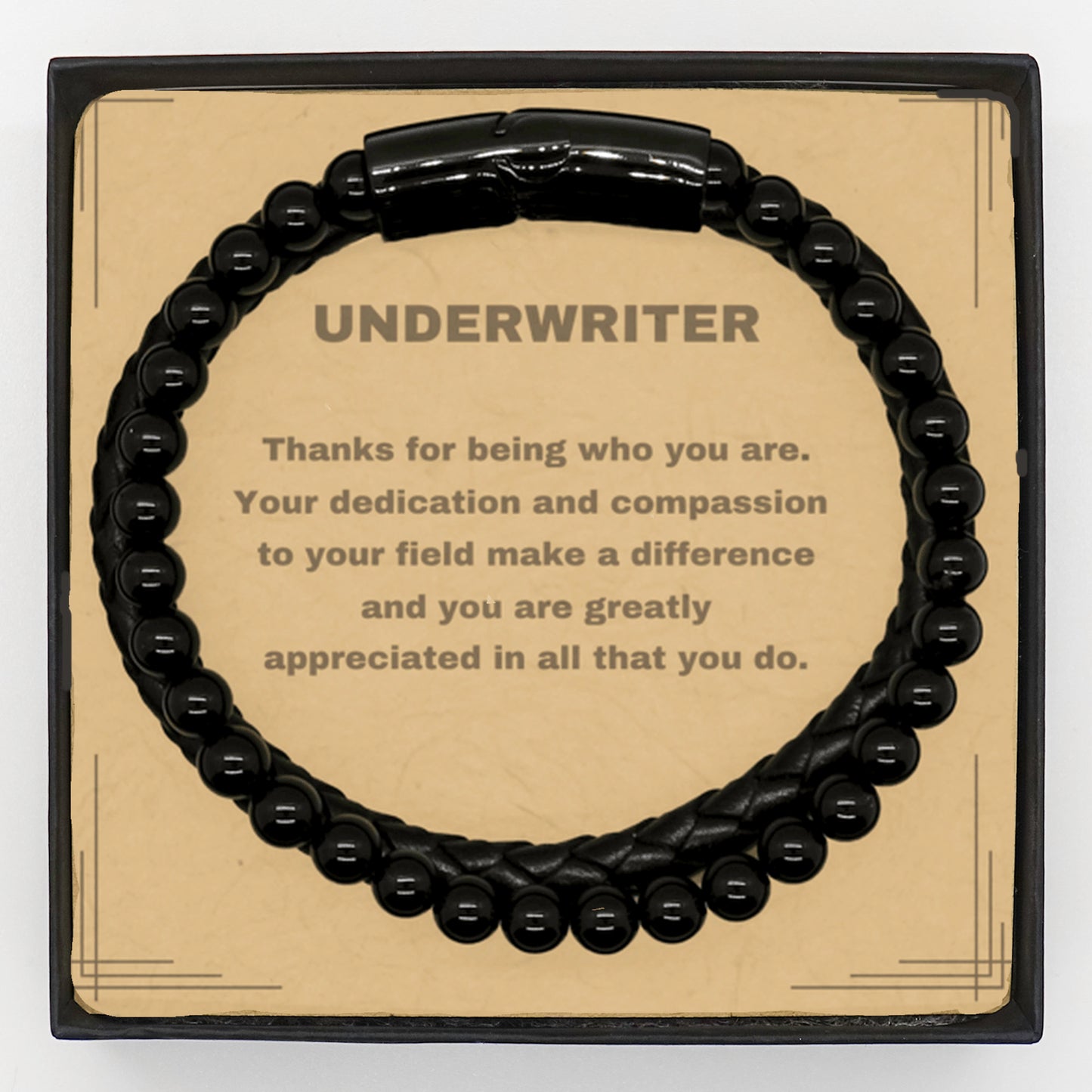 Underwriter Bracelet – Genuine Stone & Leather Braided Bracelet with Message Card in Luxury Gift Box - Mallard Moon Gift Shop