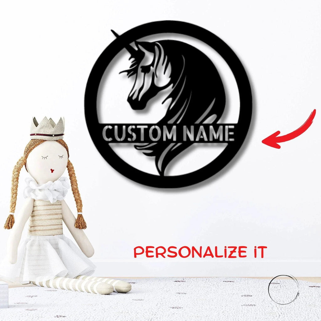 Custom Unicorn Name Metal Wall Art – Personalized Fantasy Sign – Girls Bedroom or Nursery Decor – 5 Sizes & Colors – Made in the USA
