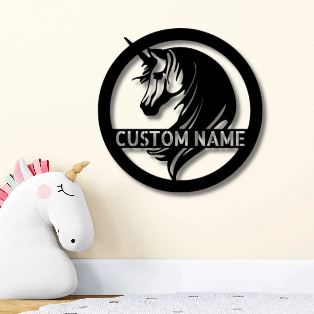 Custom Unicorn Name Metal Wall Art – Personalized Fantasy Sign – Girls Bedroom or Nursery Decor – 5 Sizes & Colors – Made in the USA