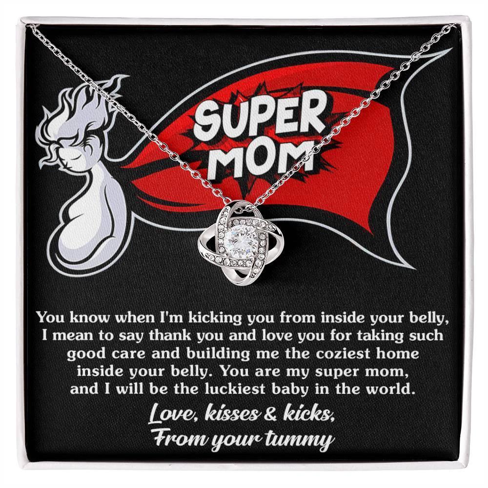 To My Super Mom-To-Be Kisses and Kicks from your Tummy - Love Knot Necklace