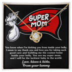 To My Super Mom-To-Be Kisses and Kicks from your Tummy - Love Knot Necklace