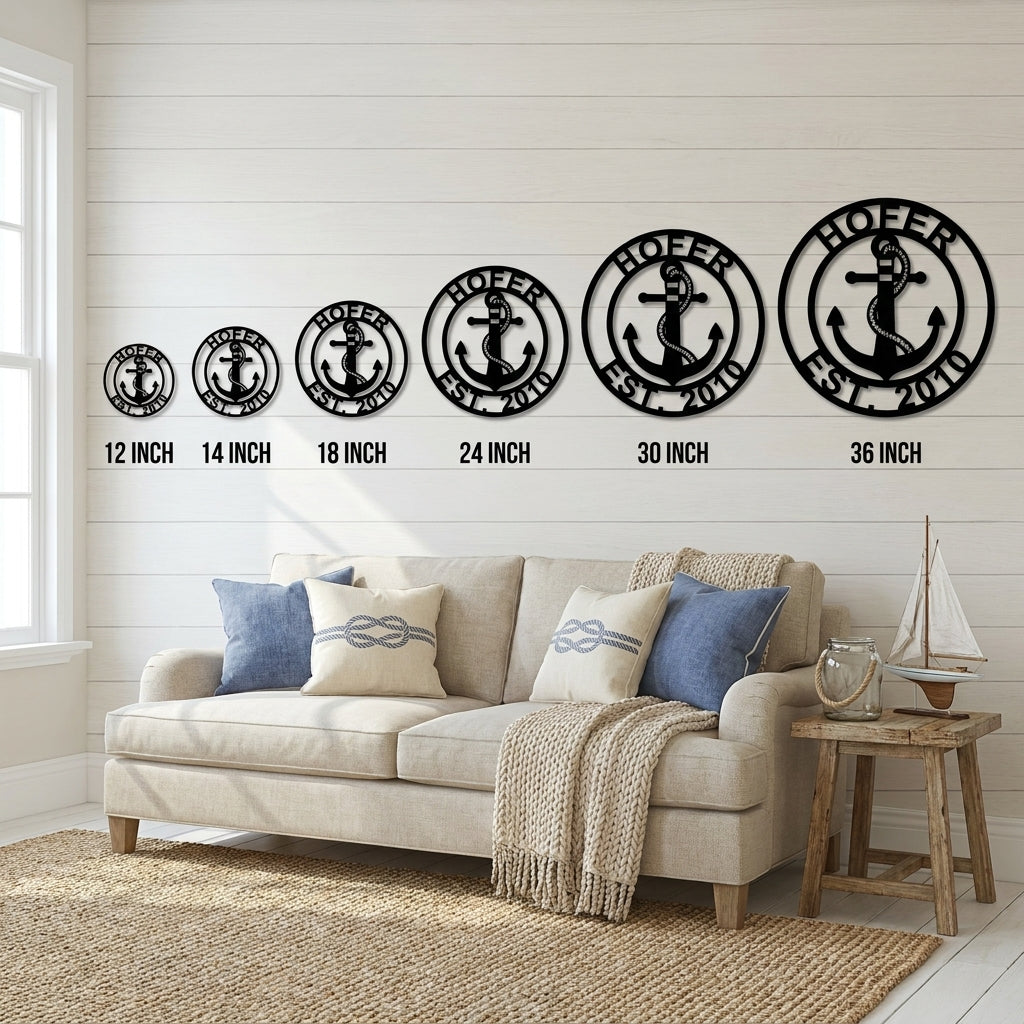Personalized Anchor Metal Wall Art, Custom Family Name Sign, Nautical Wall Decor
