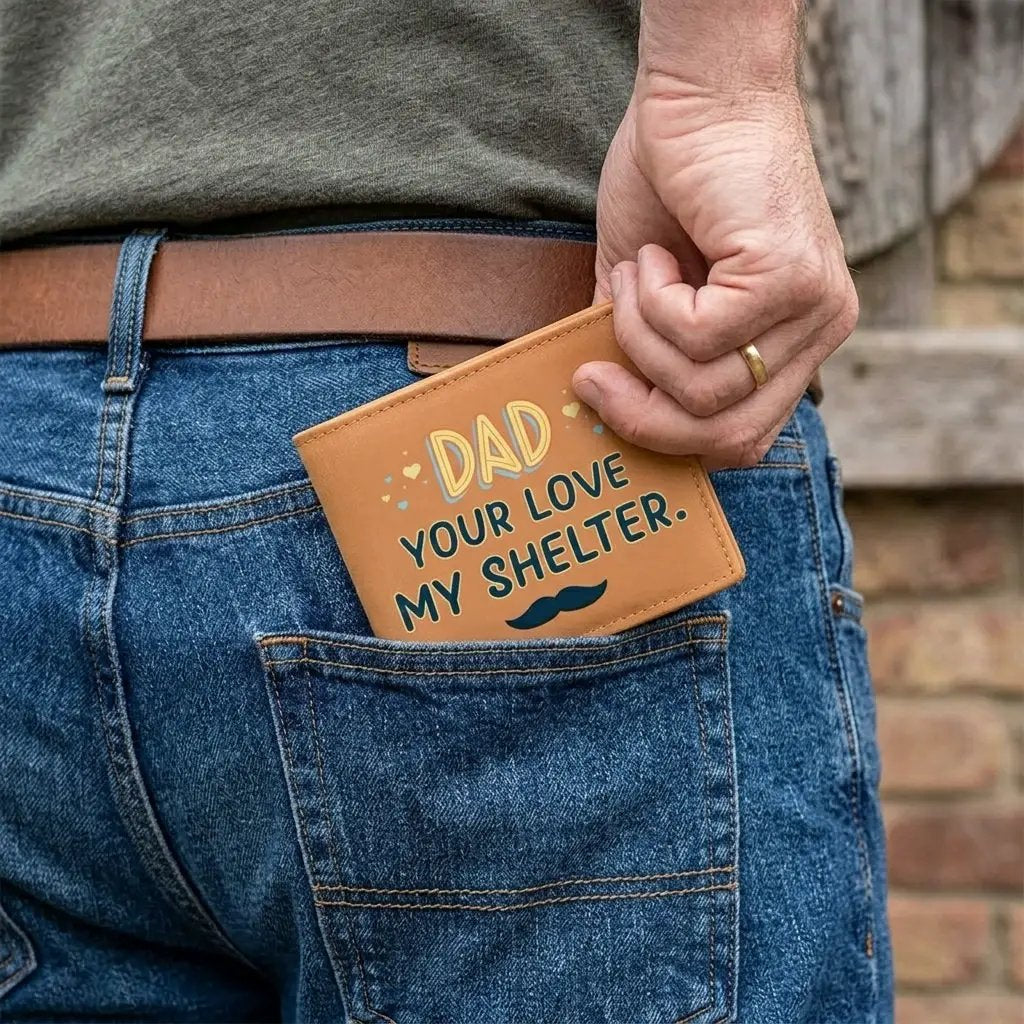 Dad Your Love My Shelter Genuine Cowhide Leather Wallet