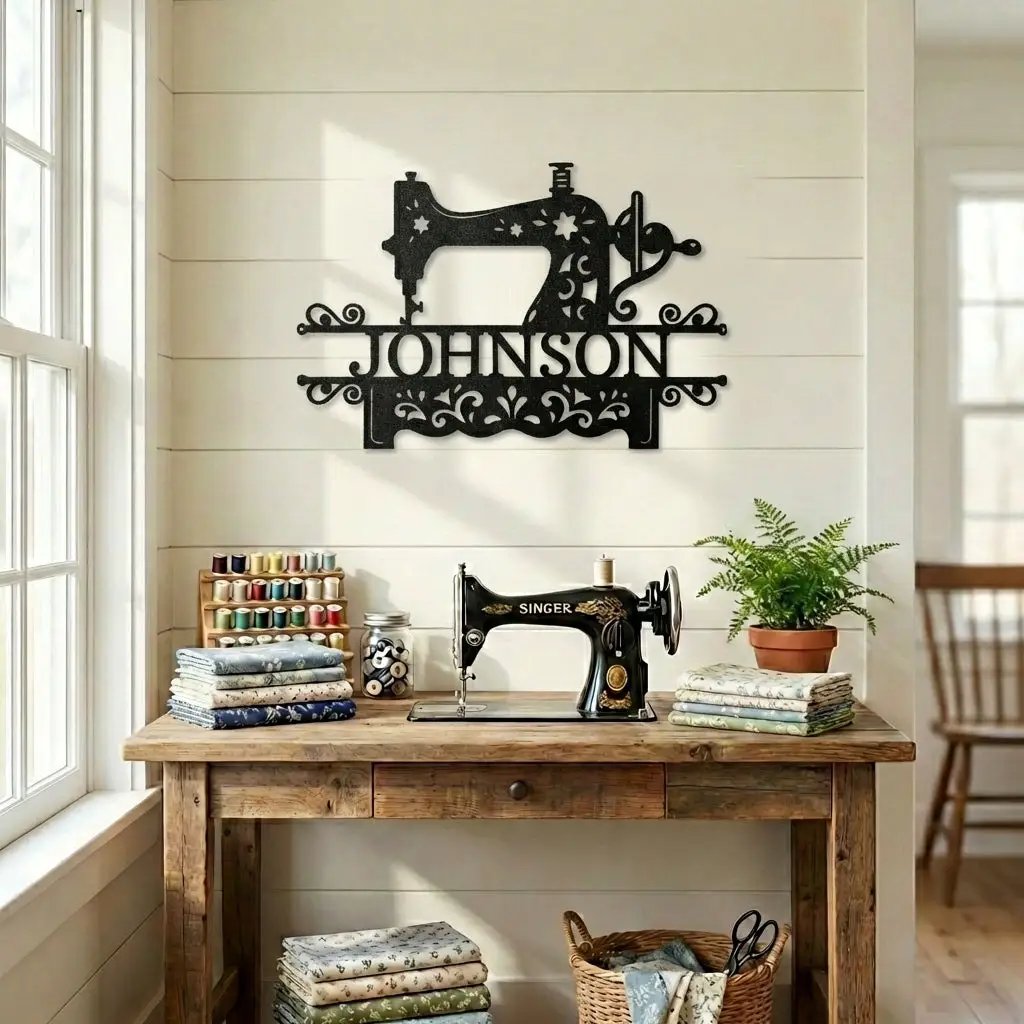 Personalized Sewing Machine Metal Wall Art Custom Name Sign Quilter Gift Sewist Decor Craft Room Wall Decor Vintage Sewing Machine Sign