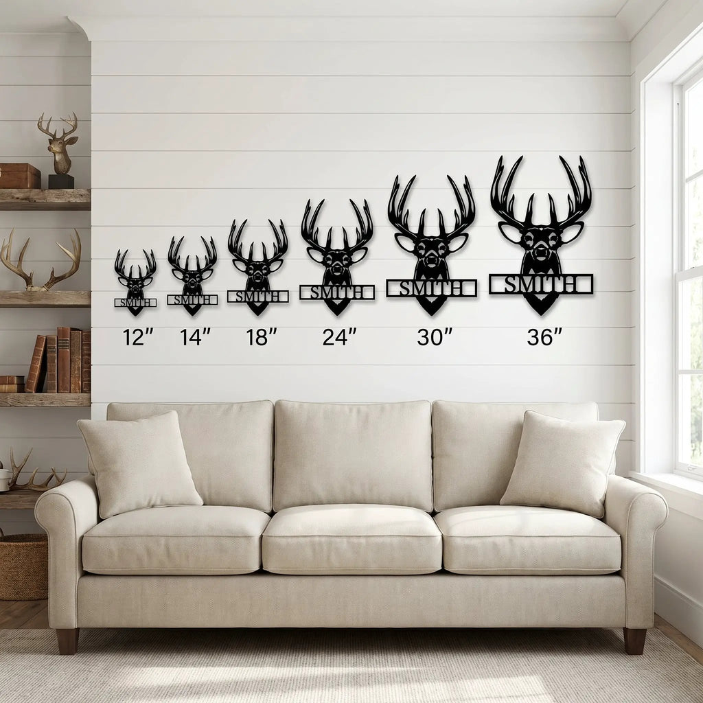 Personalized Deer Head Metal Wall Art Custom Family Name Sign Buck Antler Decor Rustic Cabin Farmhouse Wall Hanging Hunting Gift Idea