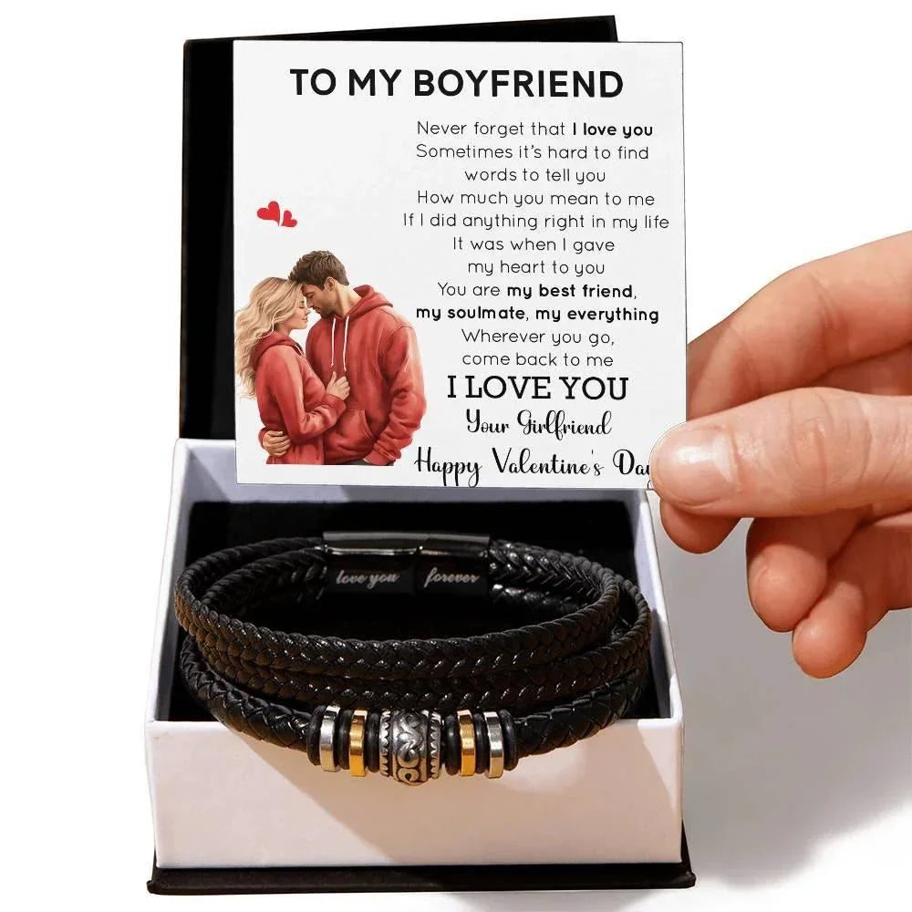 Valentine Gift for Boyfriend - You are my Best Friend, My Soulmate, My Everything Braided Vegan Leather Bracelet
