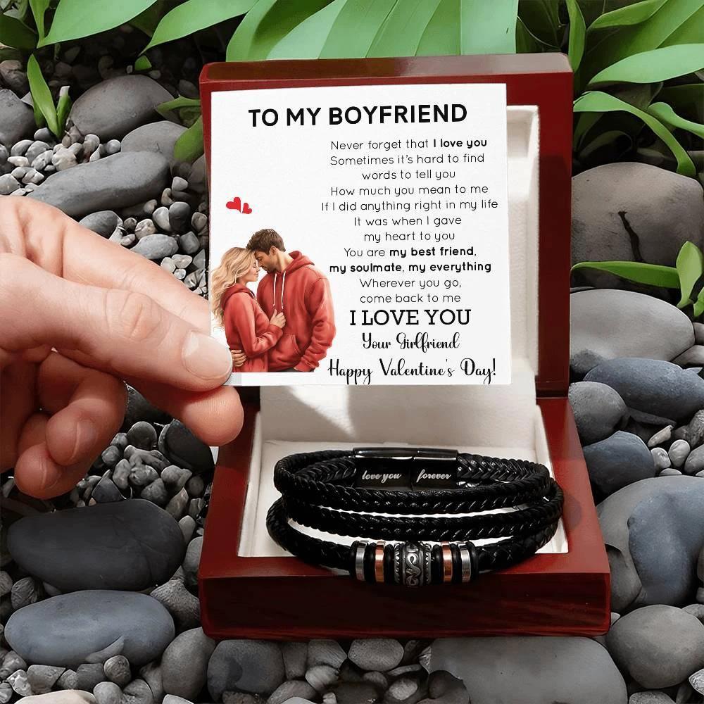 Valentine Gift for Boyfriend - You are my Best Friend, My Soulmate, My Everything Braided Vegan Leather Bracelet