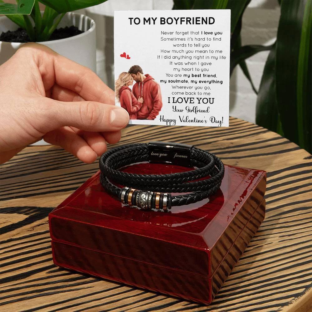 Valentine Gift for Boyfriend - You are my Best Friend, My Soulmate, My Everything Braided Vegan Leather Bracelet