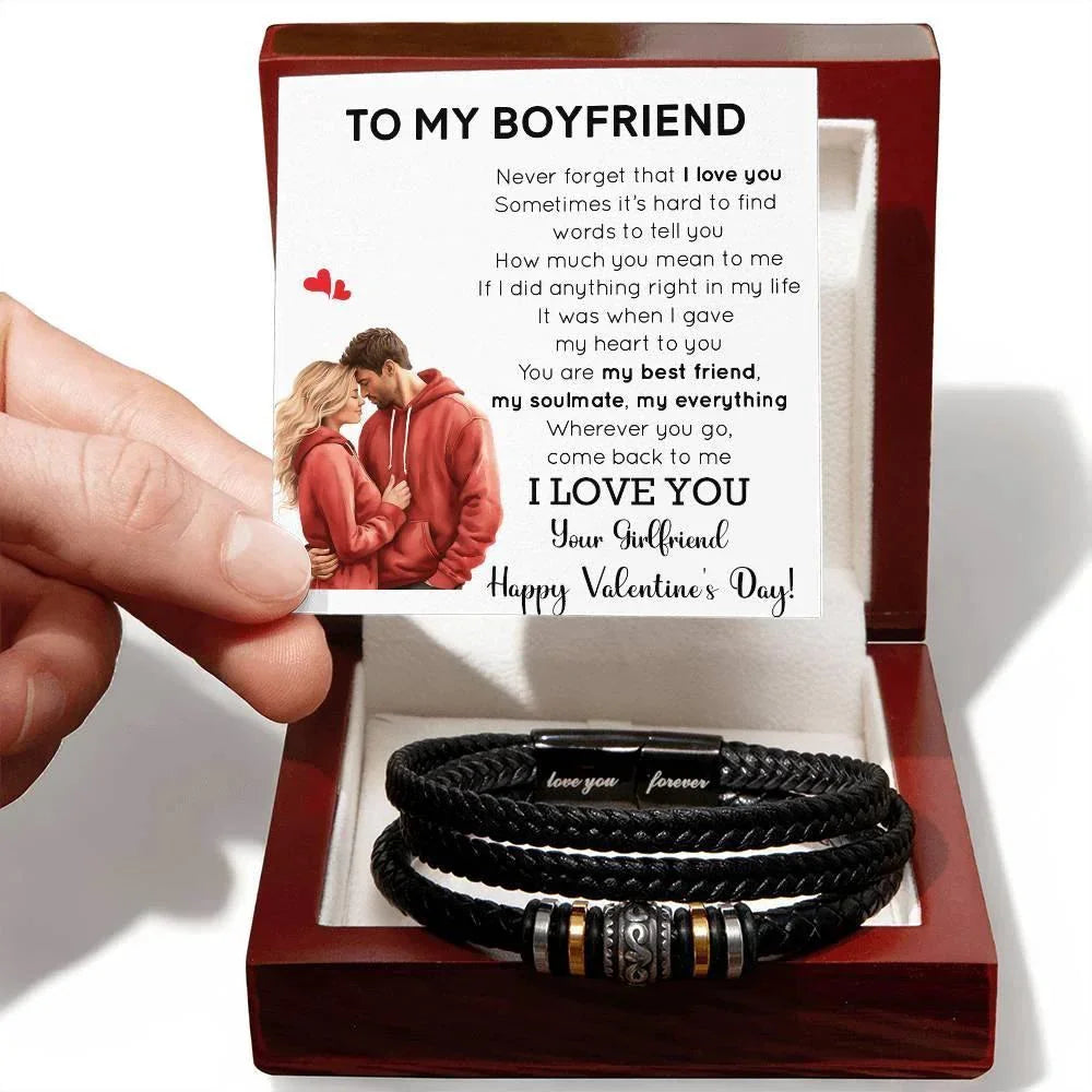 Valentine Gift for Boyfriend - You are my Best Friend, My Soulmate, My Everything Braided Vegan Leather Bracelet