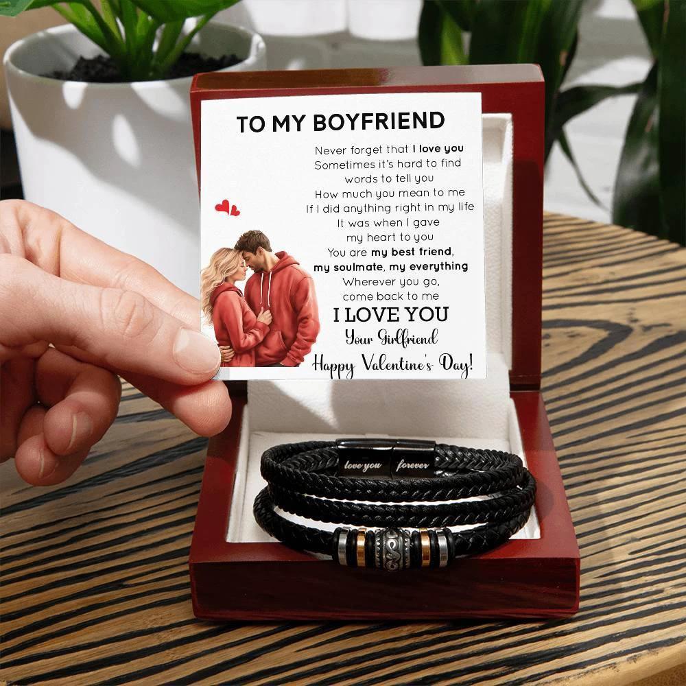 Valentine Gift for Boyfriend - You are my Best Friend, My Soulmate, My Everything Braided Vegan Leather Bracelet