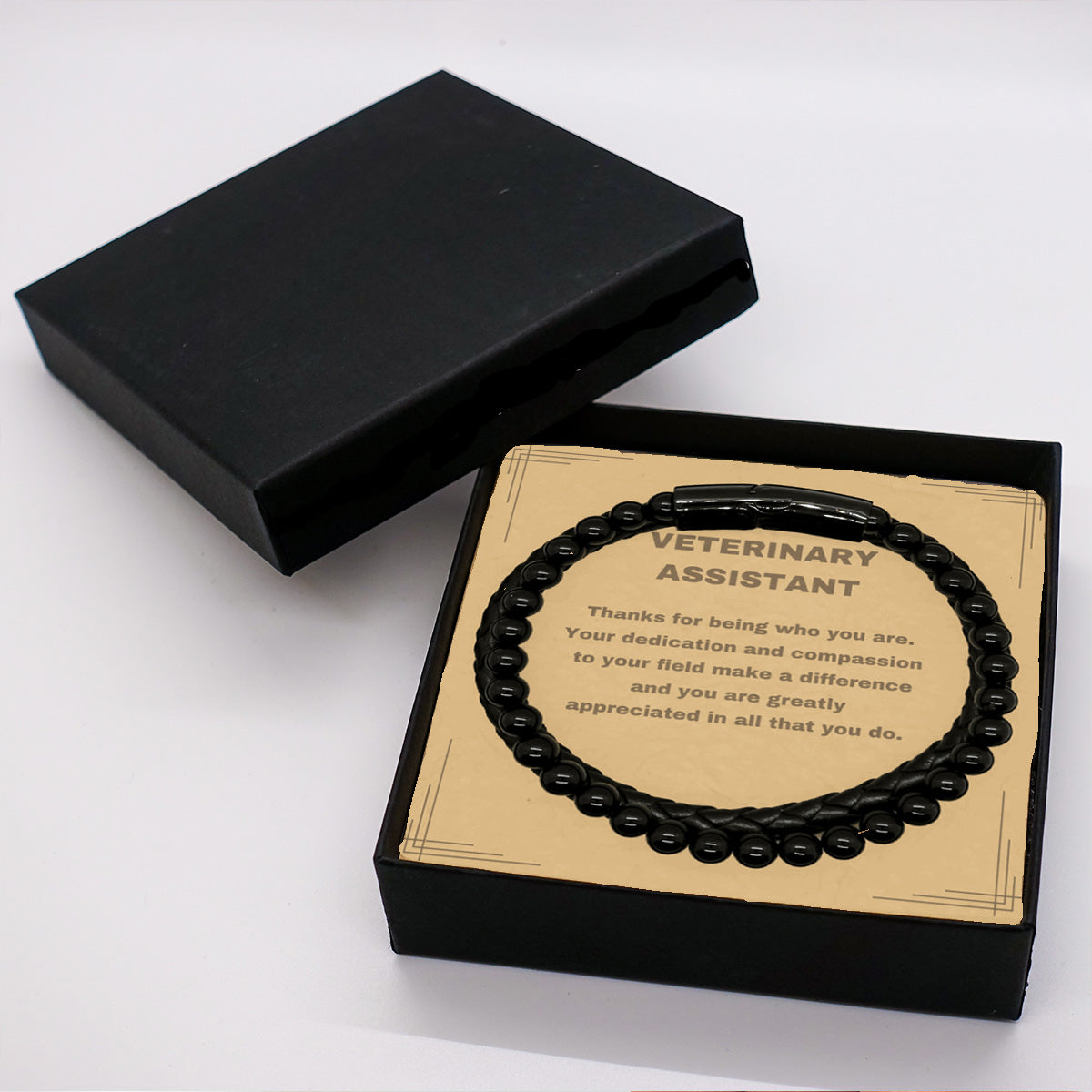 Veterinary Assistant Bracelet – Genuine Stone & Leather Braided Bracelet with Gift Box and Message Card - Mallard Moon Gift Shop