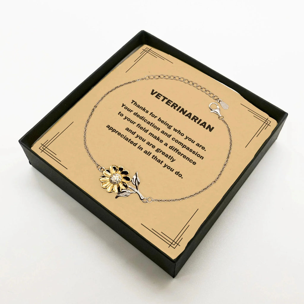 Veterinarian Appreciation Sunflower Bracelet – 18k Gold & Sterling Silver Gift for Animal Lovers
