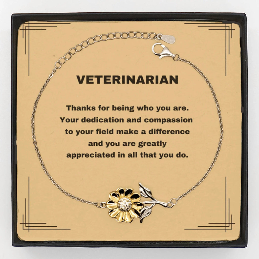Veterinarian Appreciation Sunflower Bracelet – 18k Gold & Sterling Silver Gift for Animal Lovers