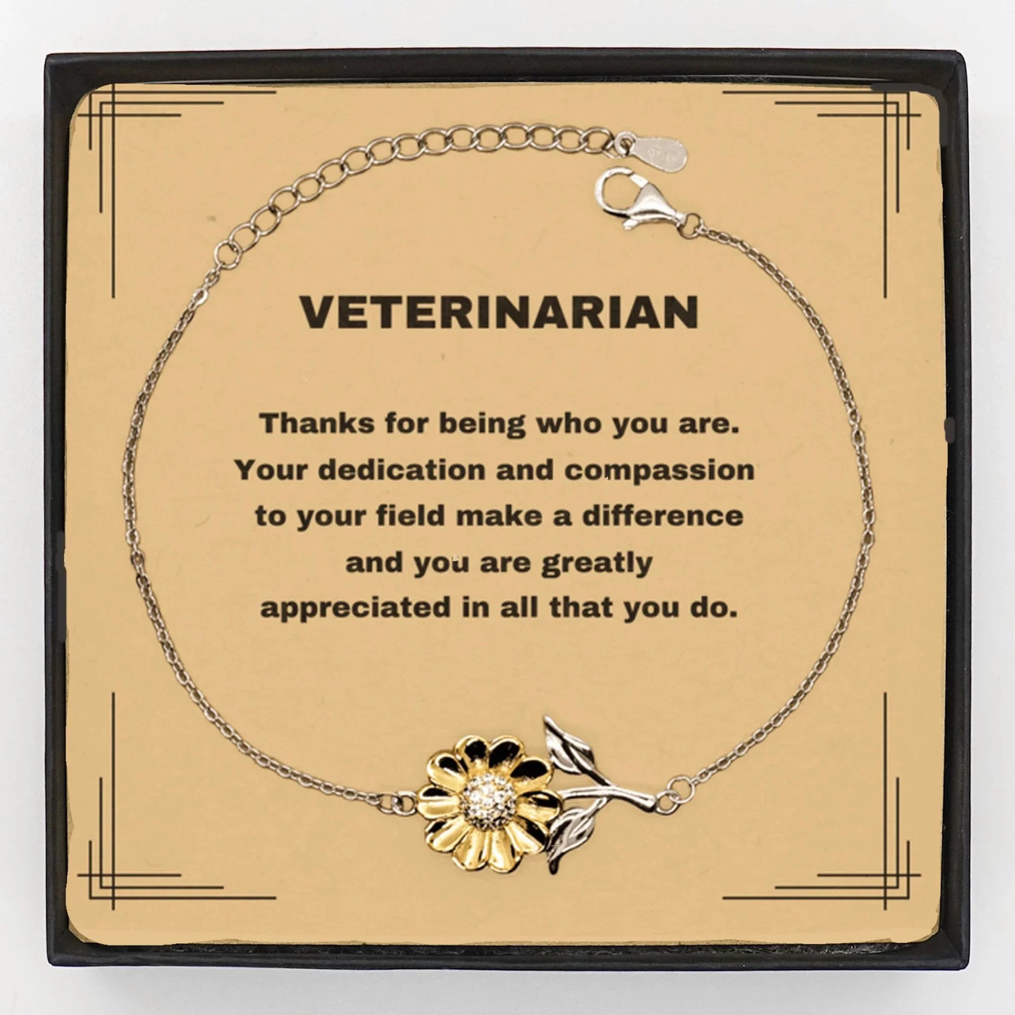 Veterinarian Appreciation Sunflower Bracelet – 18k Gold & Sterling Silver Gift for Animal Lovers