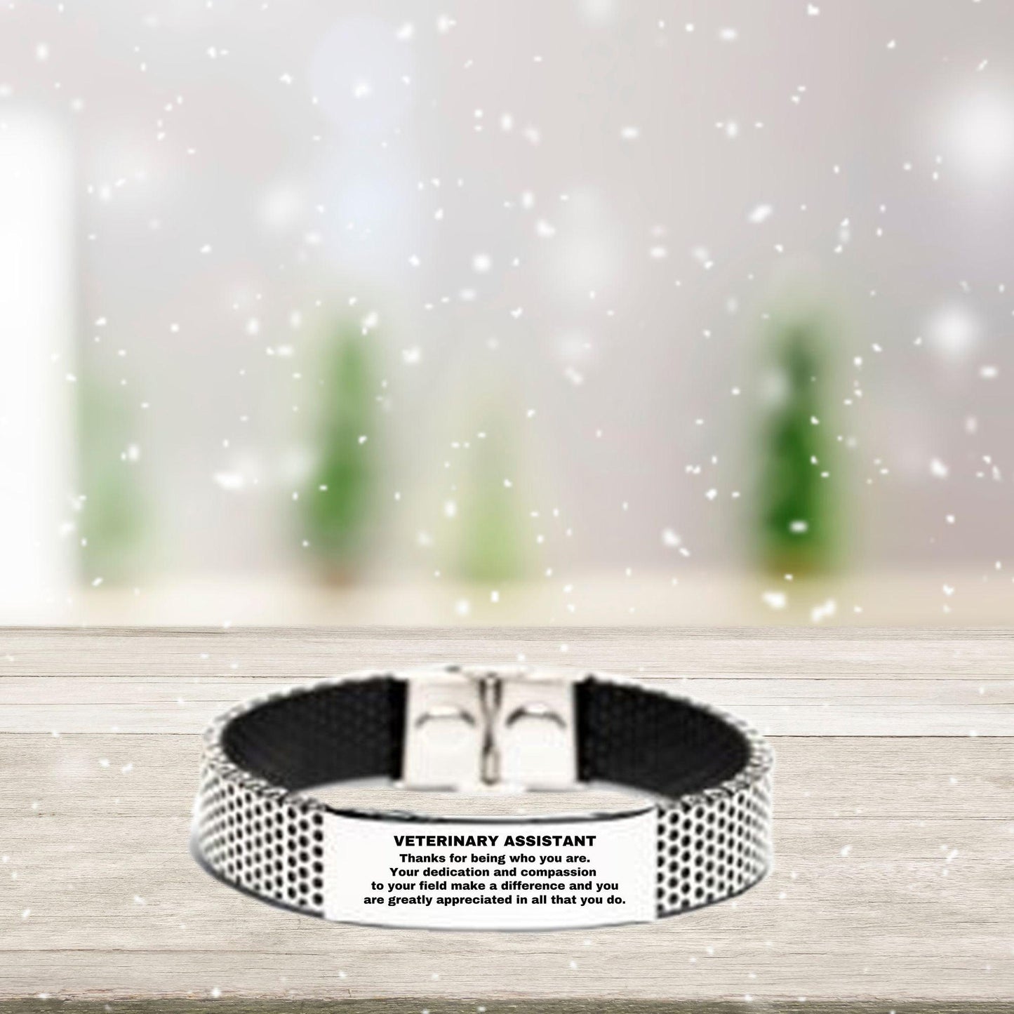 Veterinary Assistant Silver Shark Mesh Stainless Steel Engraved Bracelet - Thanks for being who you are - Birthday Christmas Jewelry Gifts Coworkers Colleague Boss - Mallard Moon Gift Shop