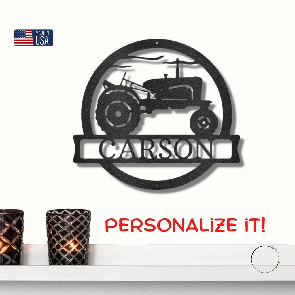 Vintage Tractor Personalized Metal Wall Art Sign