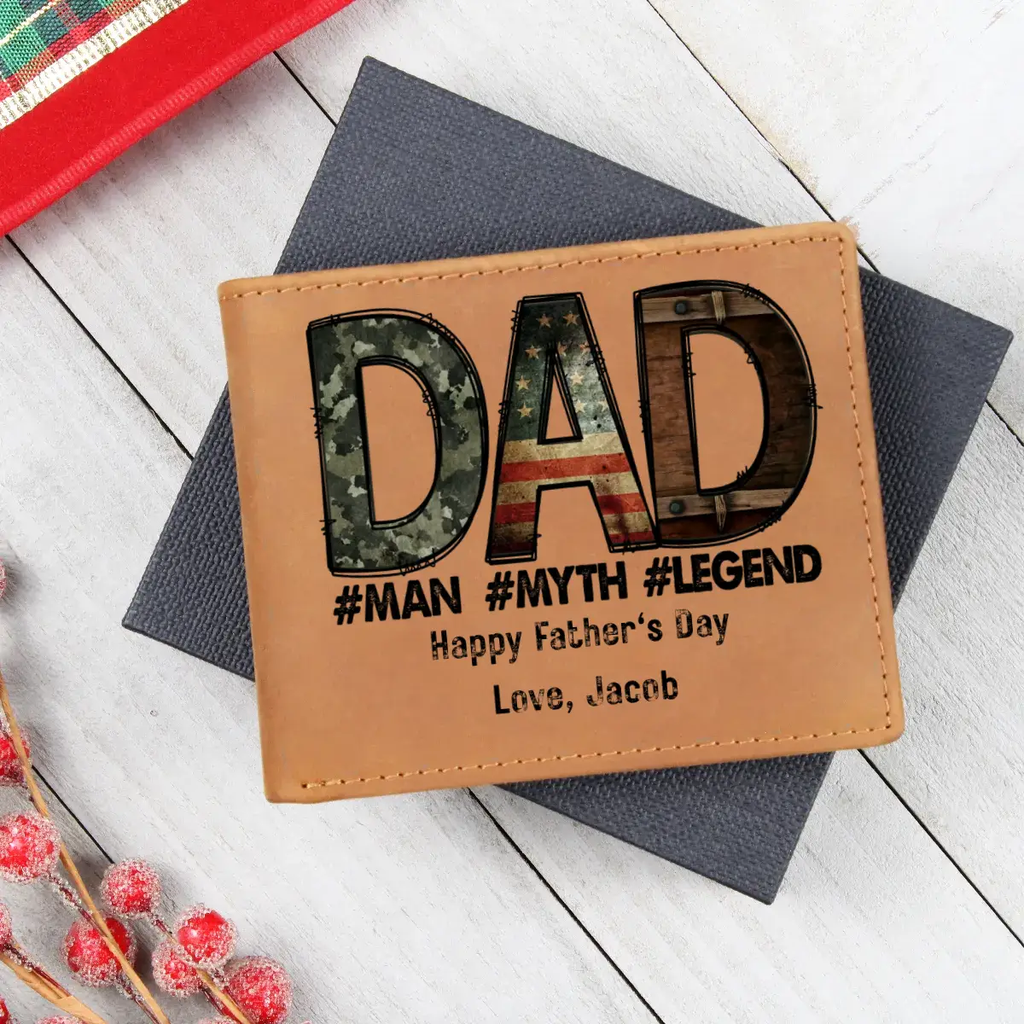 DAD Custom Printed Leather Wallet - Man - Myth - Legend