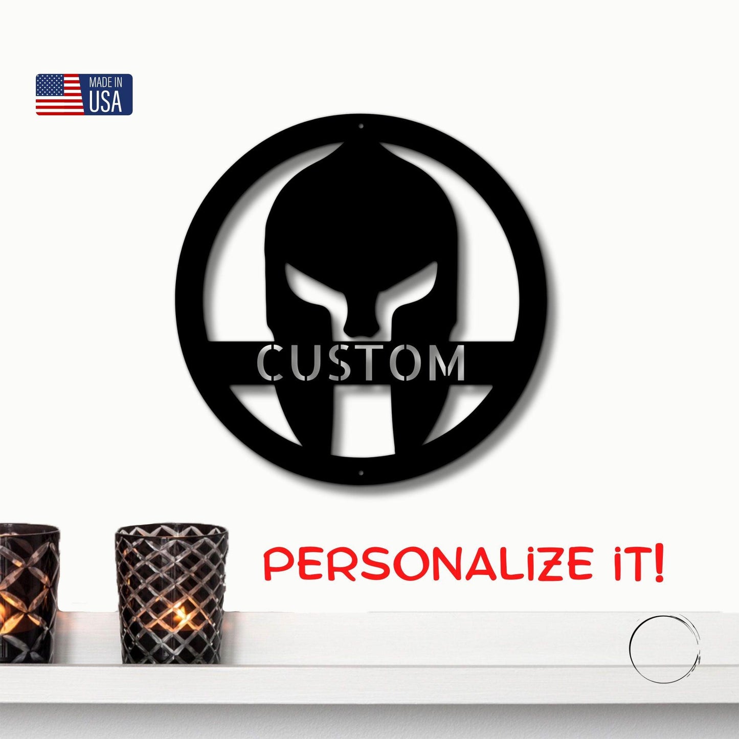Warrior's Wall: Personalized Spartan Helmet Metal Art - Mallard Moon Gift Shop