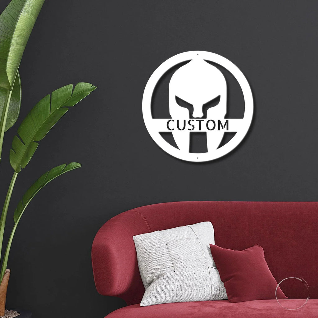 Custom Spartan Helmet Metal Wall Art – Warrior’s Wall Personalized Steel Decor – 5 Sizes & Finishes – Made in the USA