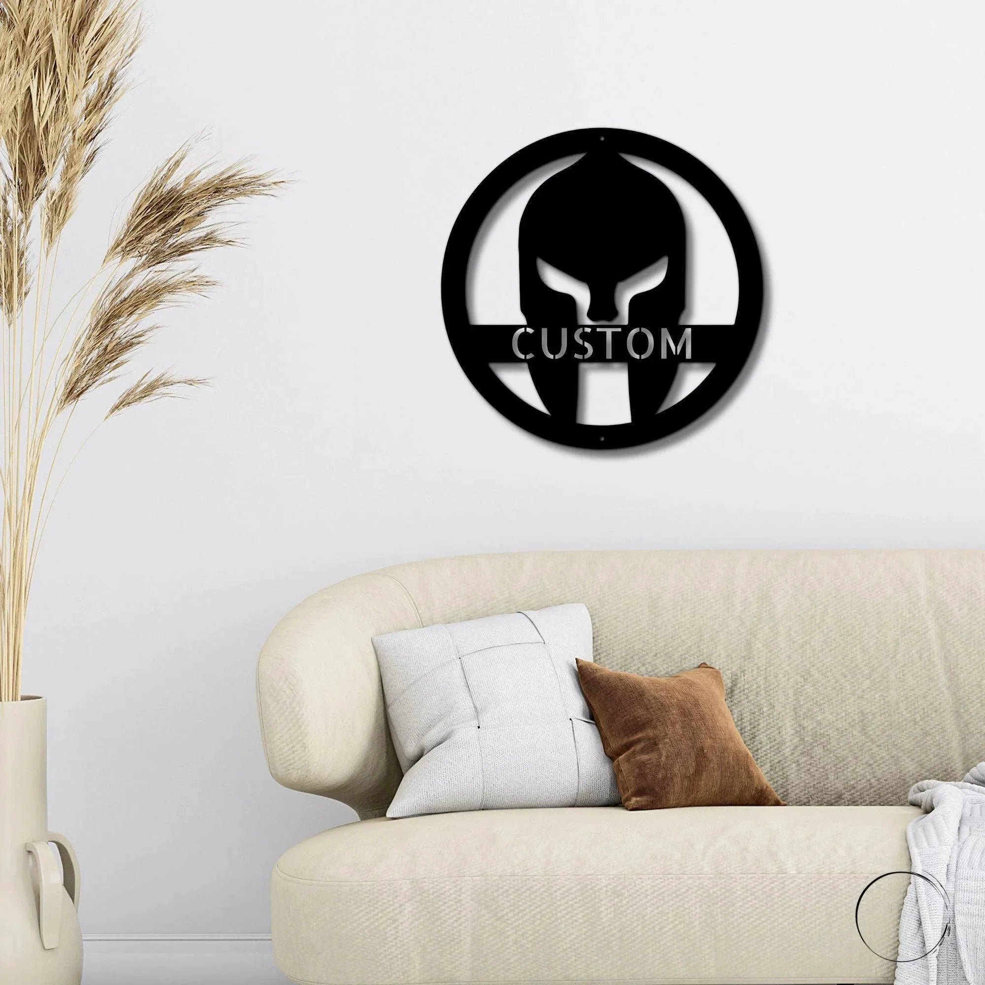 Custom Spartan Helmet Metal Wall Art – Warrior’s Wall Personalized Steel Decor – 5 Sizes & Finishes – Made in the USA