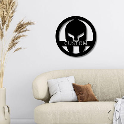 Warrior's Wall: Personalized Spartan Helmet Metal Art - Mallard Moon Gift Shop