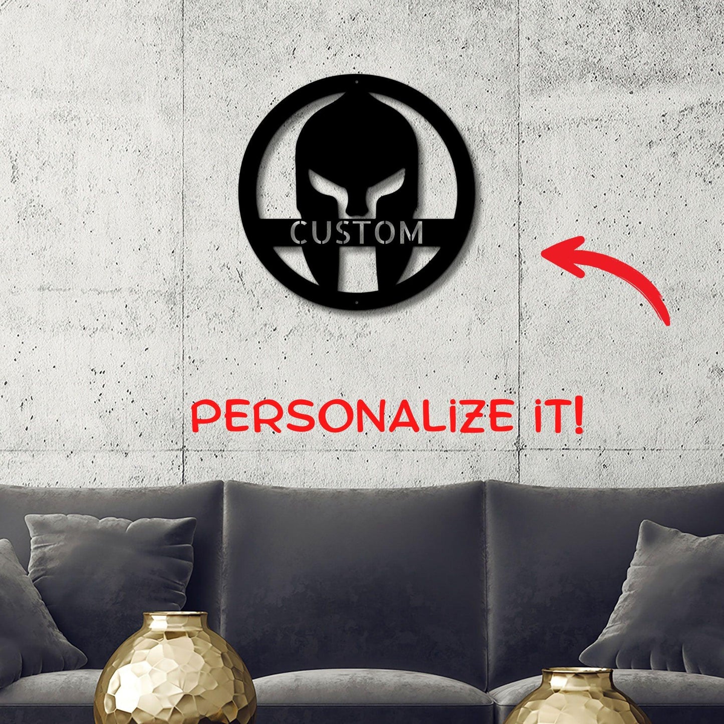 Warrior's Wall: Personalized Spartan Helmet Metal Art - Mallard Moon Gift Shop