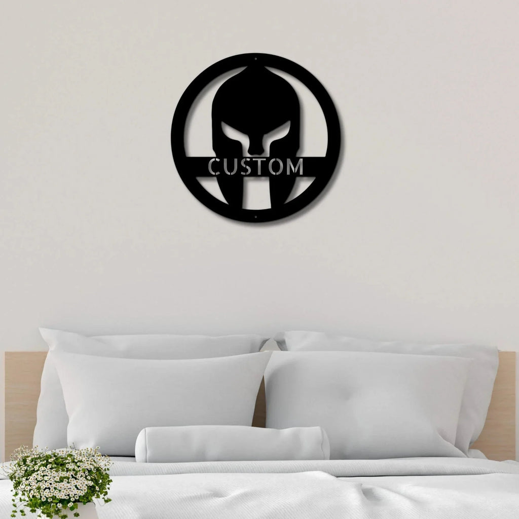 Custom Spartan Helmet Metal Wall Art – Warrior’s Wall Personalized Steel Decor – 5 Sizes & Finishes – Made in the USA
